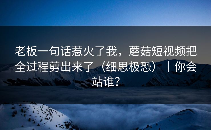 老板一句话惹火了我，蘑菇短视频把全过程剪出来了（细思极恐）｜你会站谁？